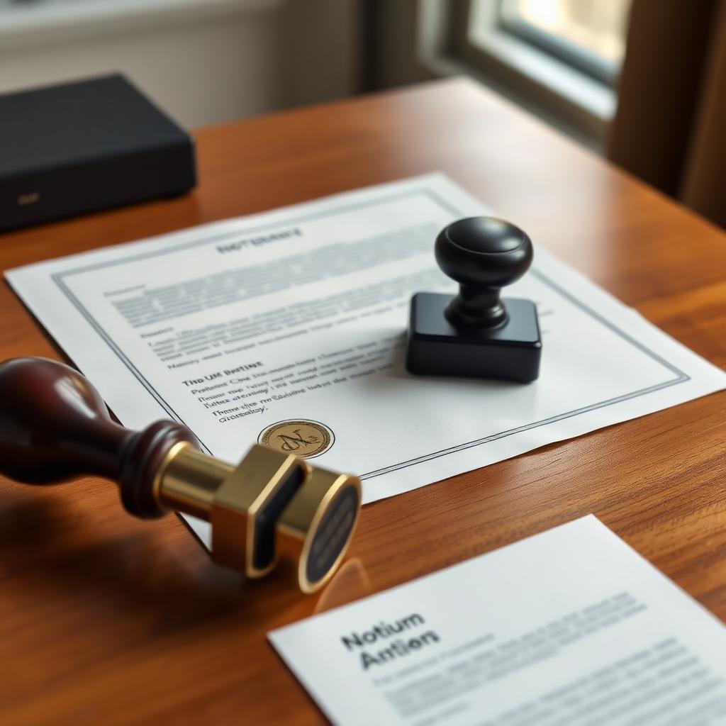 Notary stamp and embosser resting on official paperwork