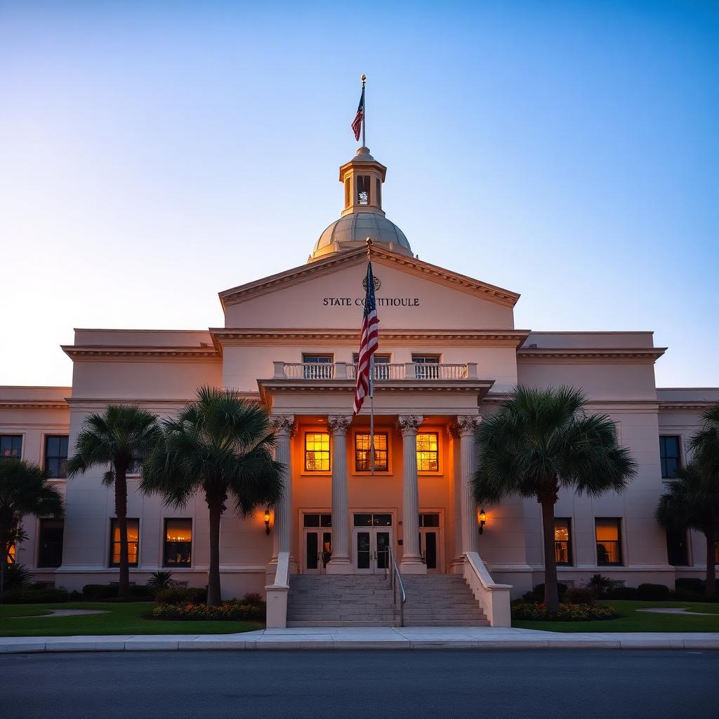 Florida state courthouse exterior at golden hour